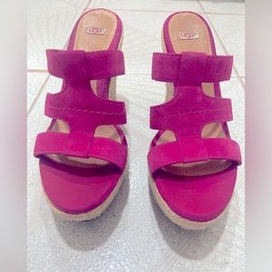 UGG Leather Slip on Wedge women Sandals, Pink Fuchsia, Sz 8.5